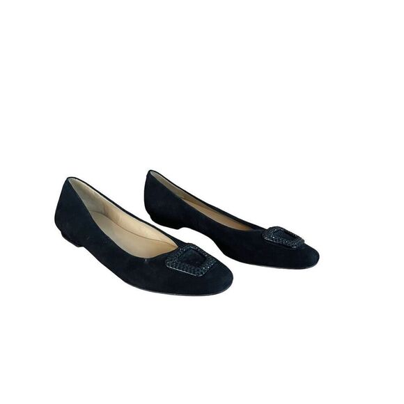 Talbots Womens Black Rhinestone Buckle Slip On Suede Flats Ballet Size 9 - Picture 4 of 8